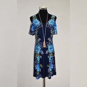 Cold Shoulder Blue Floral Summer Dress